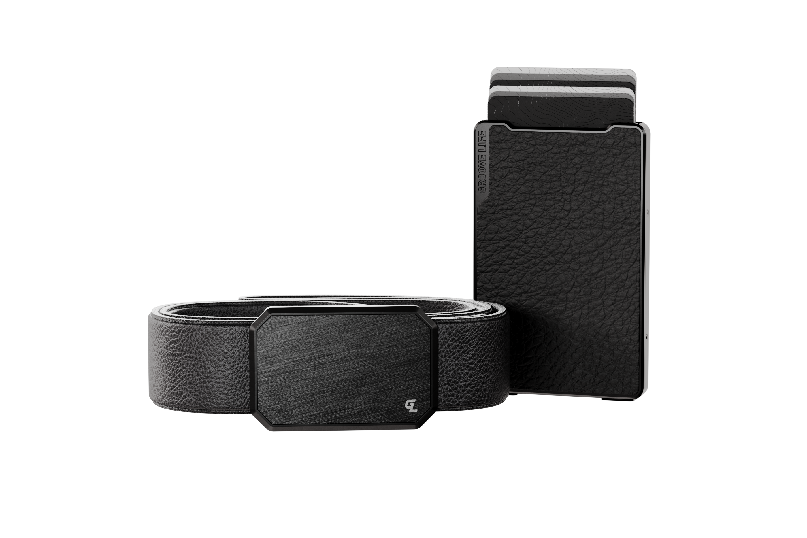 Groove Life Belt Max Leather and Leather Wallet Bundle Black