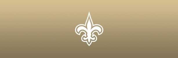New Orleans Saints logo overlaid on tan background