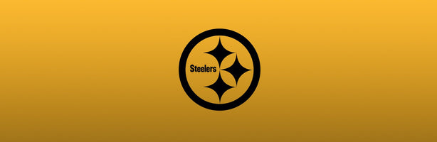 Pittsburgh Steelers logo overlaid on yellow-gold background