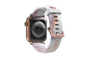 Carerra Marble Apple watch band with rose gold hardware viewed from rear