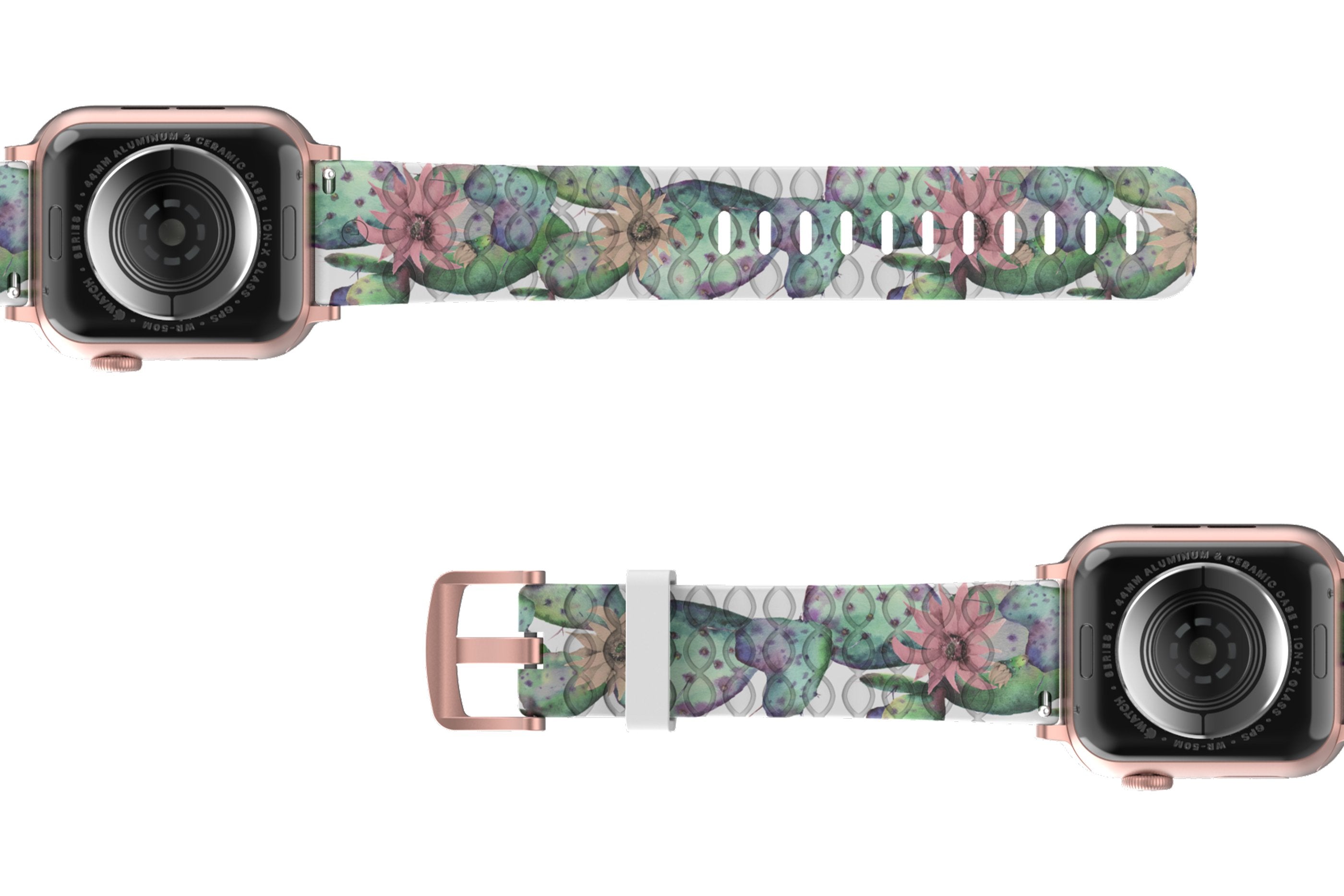 Cactus Bloom Apple Watch Band with rose gold hardware viewed bottom up
