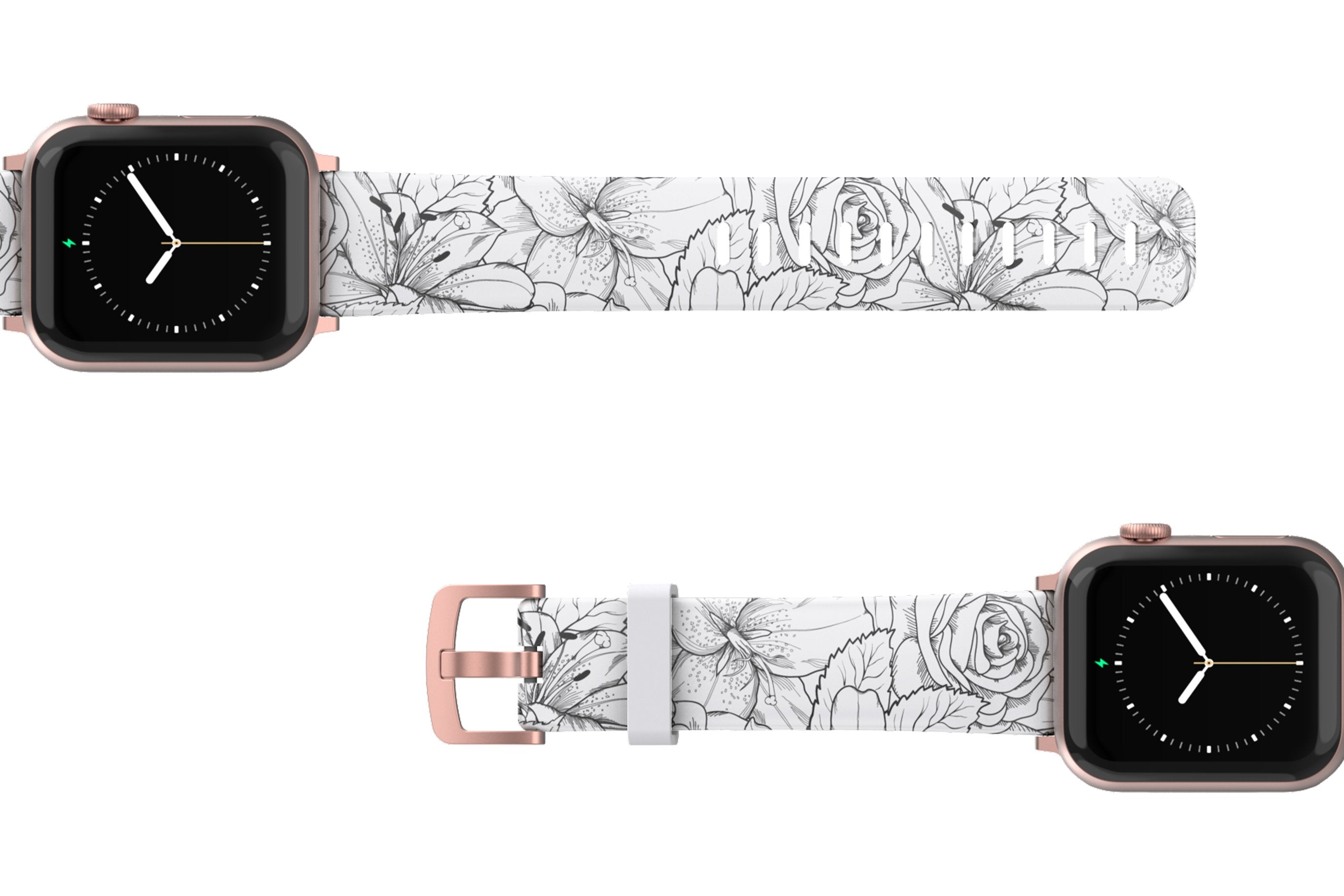 Winter Rose Apple Watch Band with rose gold hardware viewed top down