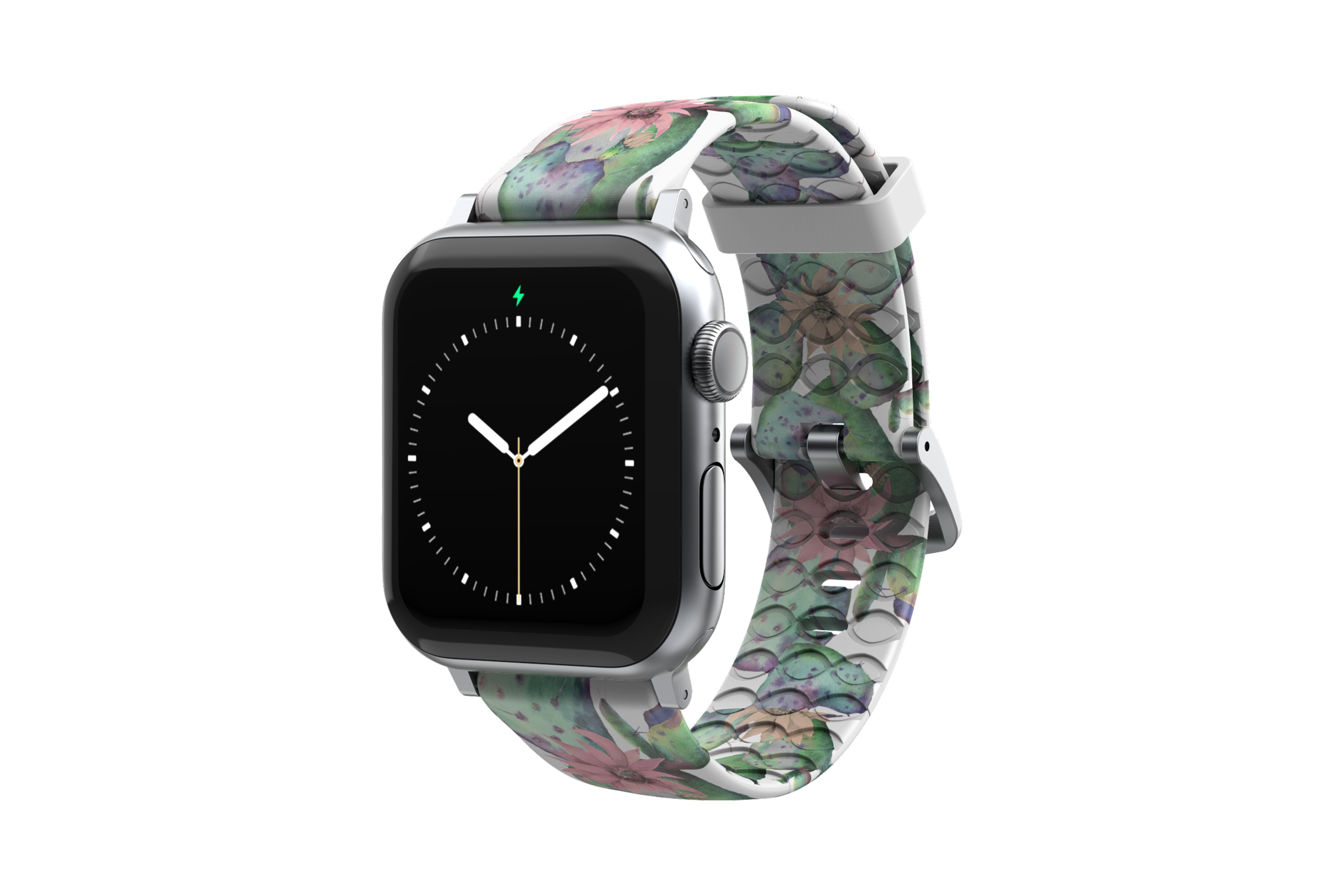 Cactus Bloom Apple Watch Band with silver hardware viewed front on