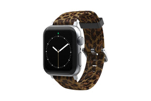 Leopard Apple Watch Band with Silver Hardware viewed front on