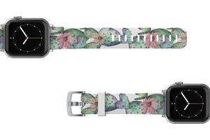 Cactus Bloom Apple Watch Band with silver hardware viewed top down