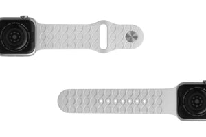 Dimension Arrows White Apple   watch band with silver hardware viewed bottom up 
