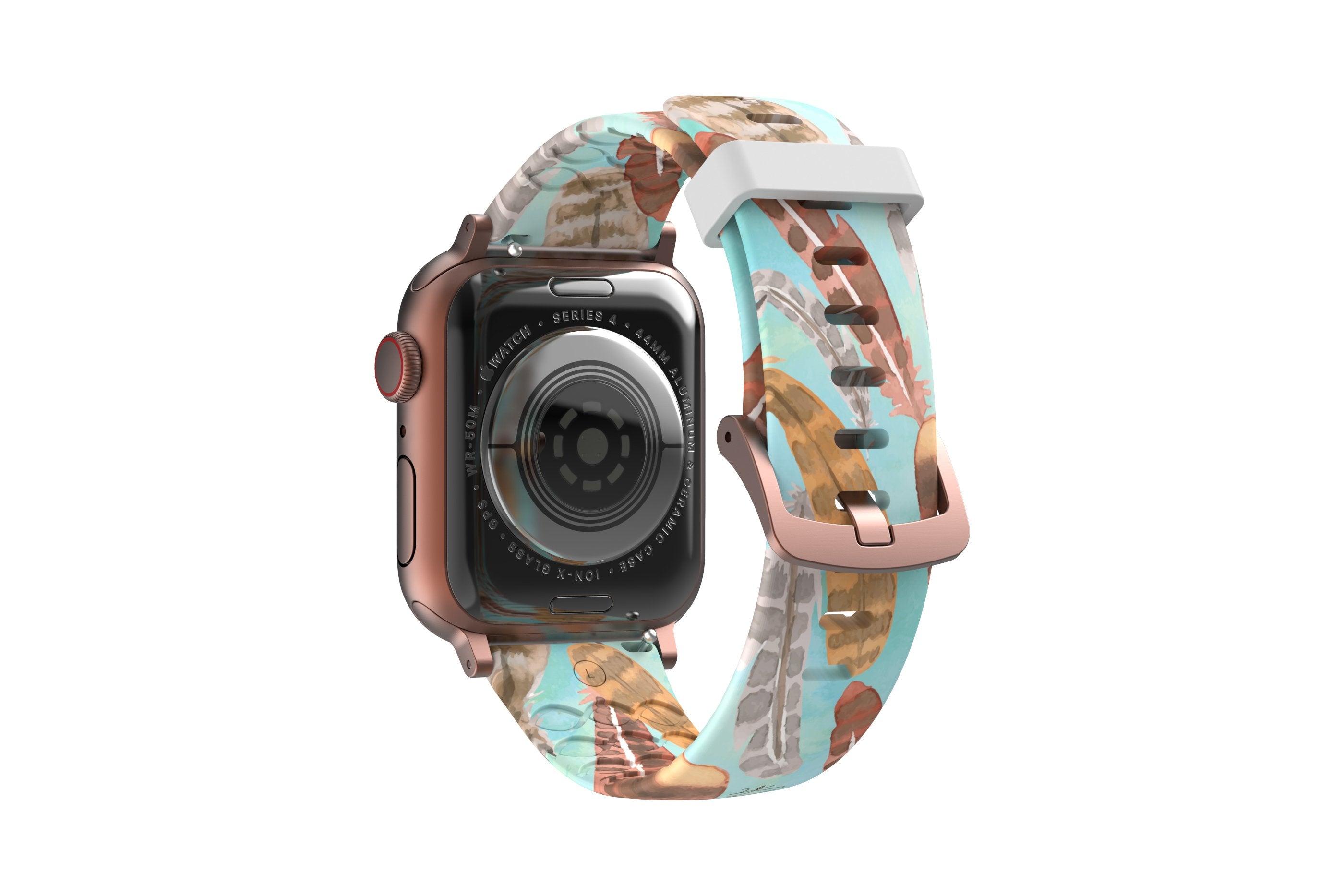 Brave - Katie Van Slyke  apple watch band with rose gold hardware viewed from top down 