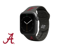 Apple Watch Band College Alabama Black with gray hardware viewed front on 