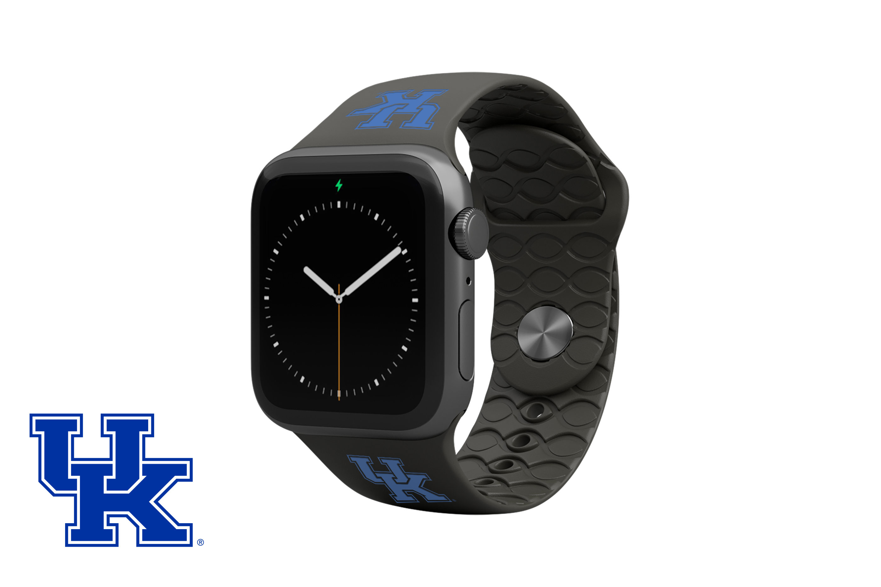 Apple Watch Band College Kentucky Black with gray hardware viewed front on 
