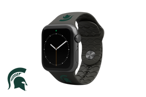 Apple Watch Band College Michigan State Black with gray hardware viewed front on