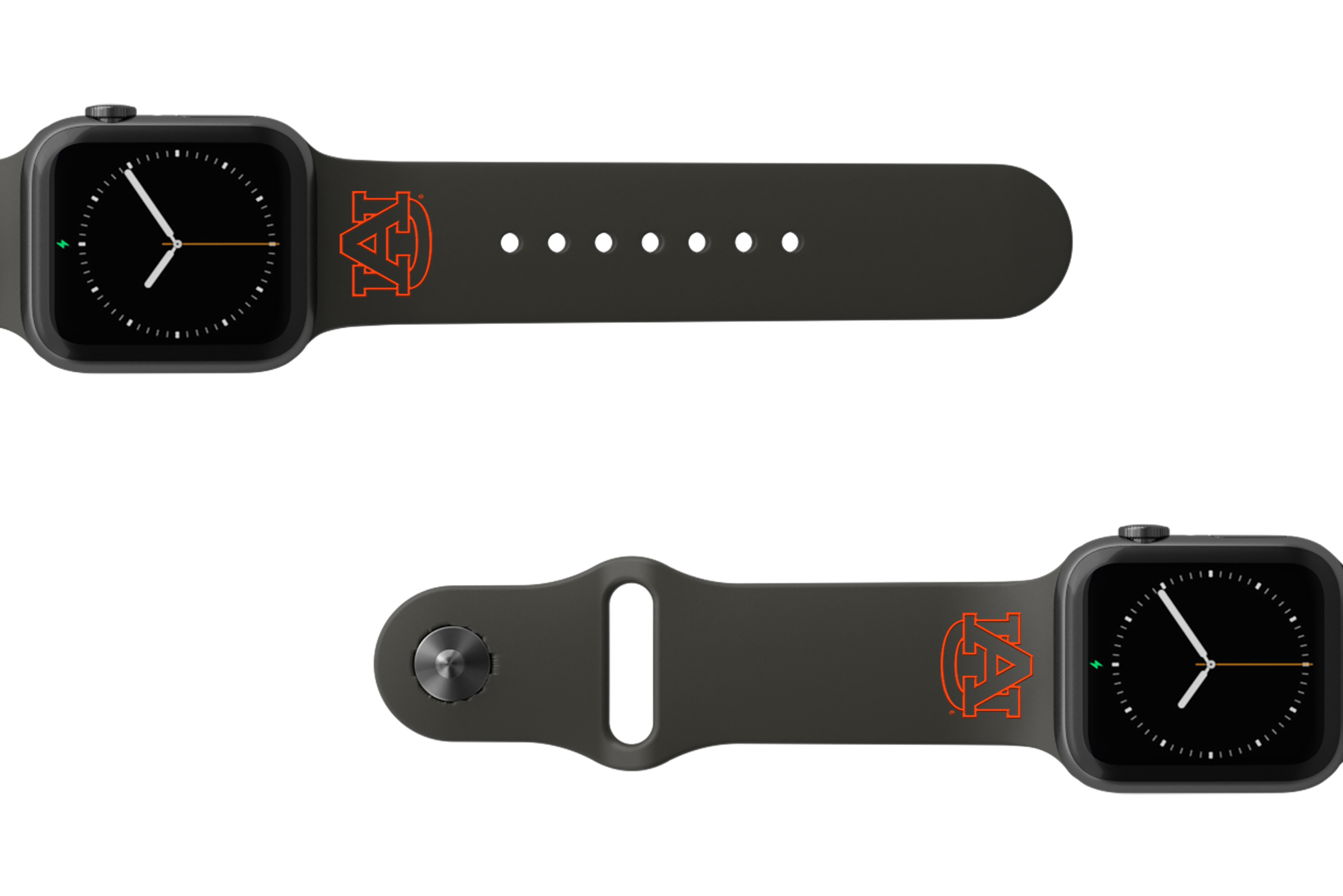 College Auburn Black apple watch band with gray hardware viewed from rear   