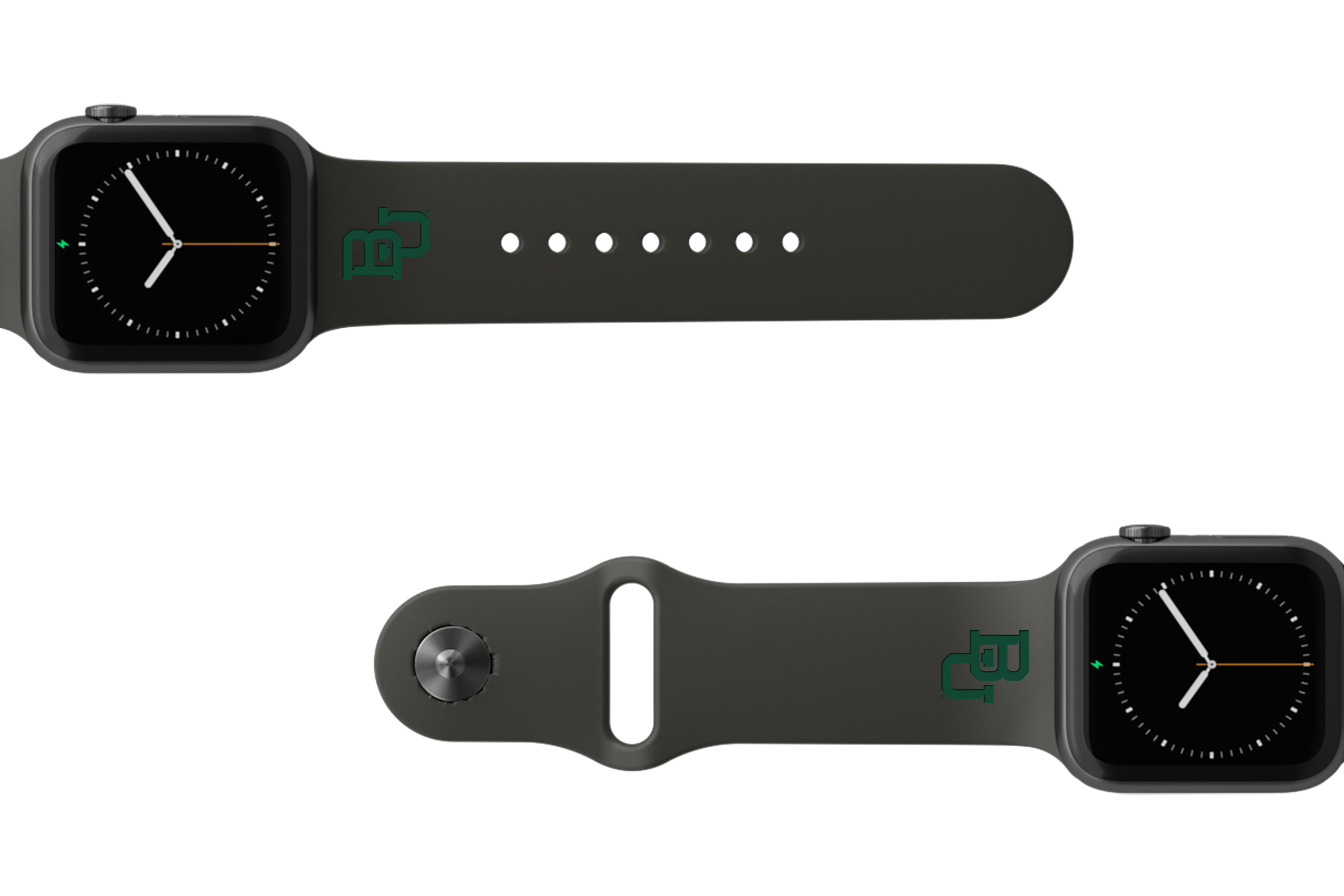 College Baylor Black    apple watch band with gray hardware viewed from rear 
