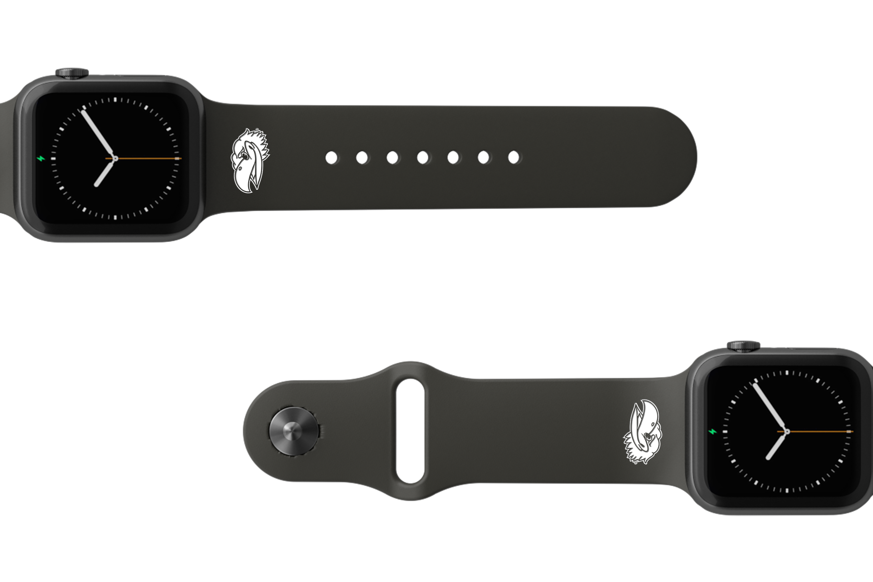 College Kansas Black   apple watch band with gray hardware viewed from rear 