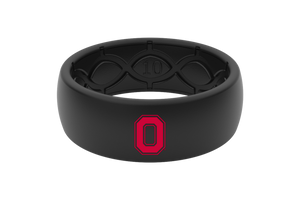 Ohio State College ring with black color fill viewed front on