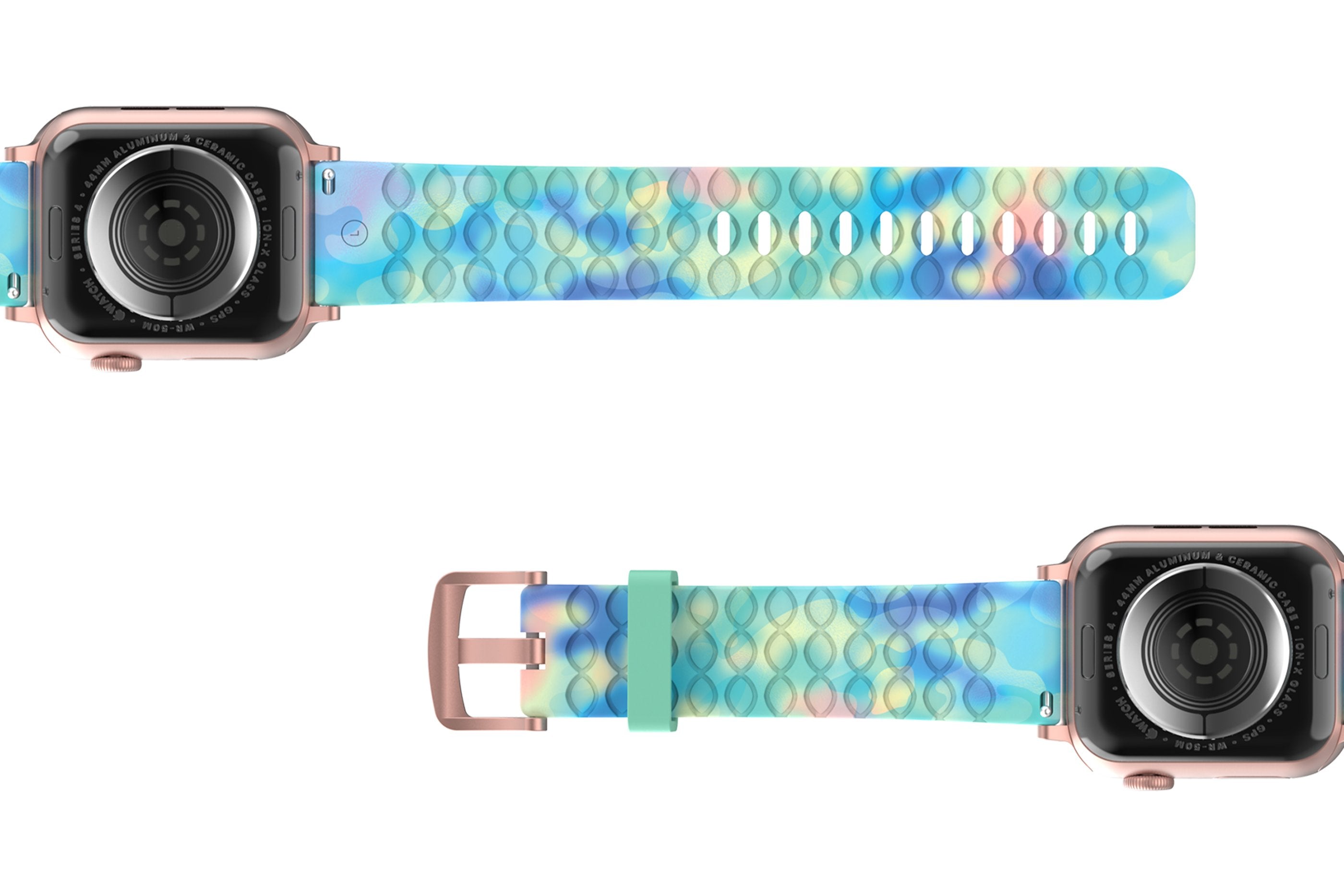 Opal - Apple   watch band with rose gold hardware viewed bottom up 