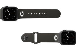 College Georgia Black  apple watch band with gray hardware viewed from rear 