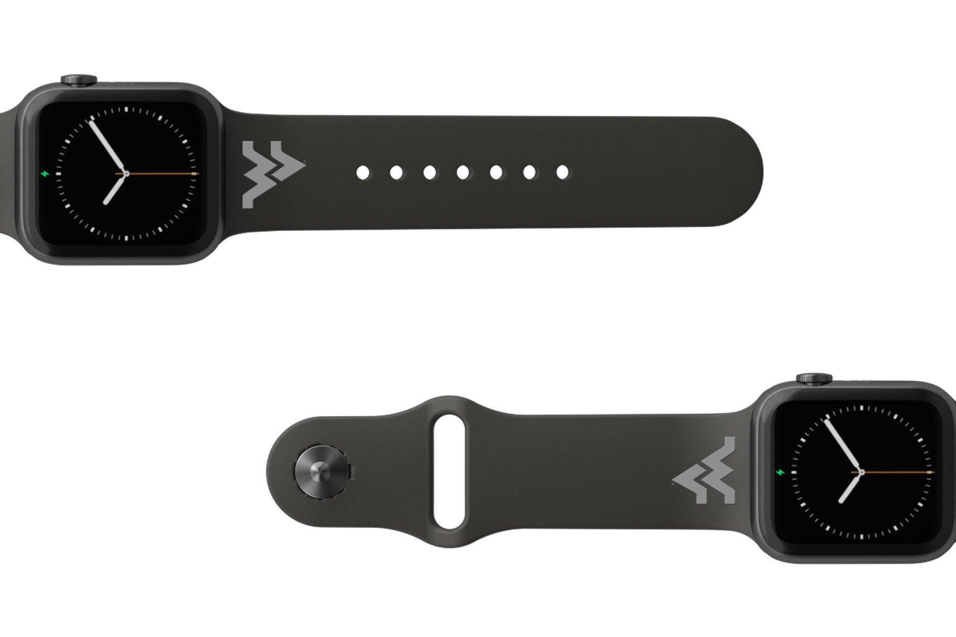 College West Virginia Black apple watch band with gray hardware viewed from rear 