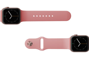  Solid Rose Pink Apple watch band with rose gold hardware viewed top down