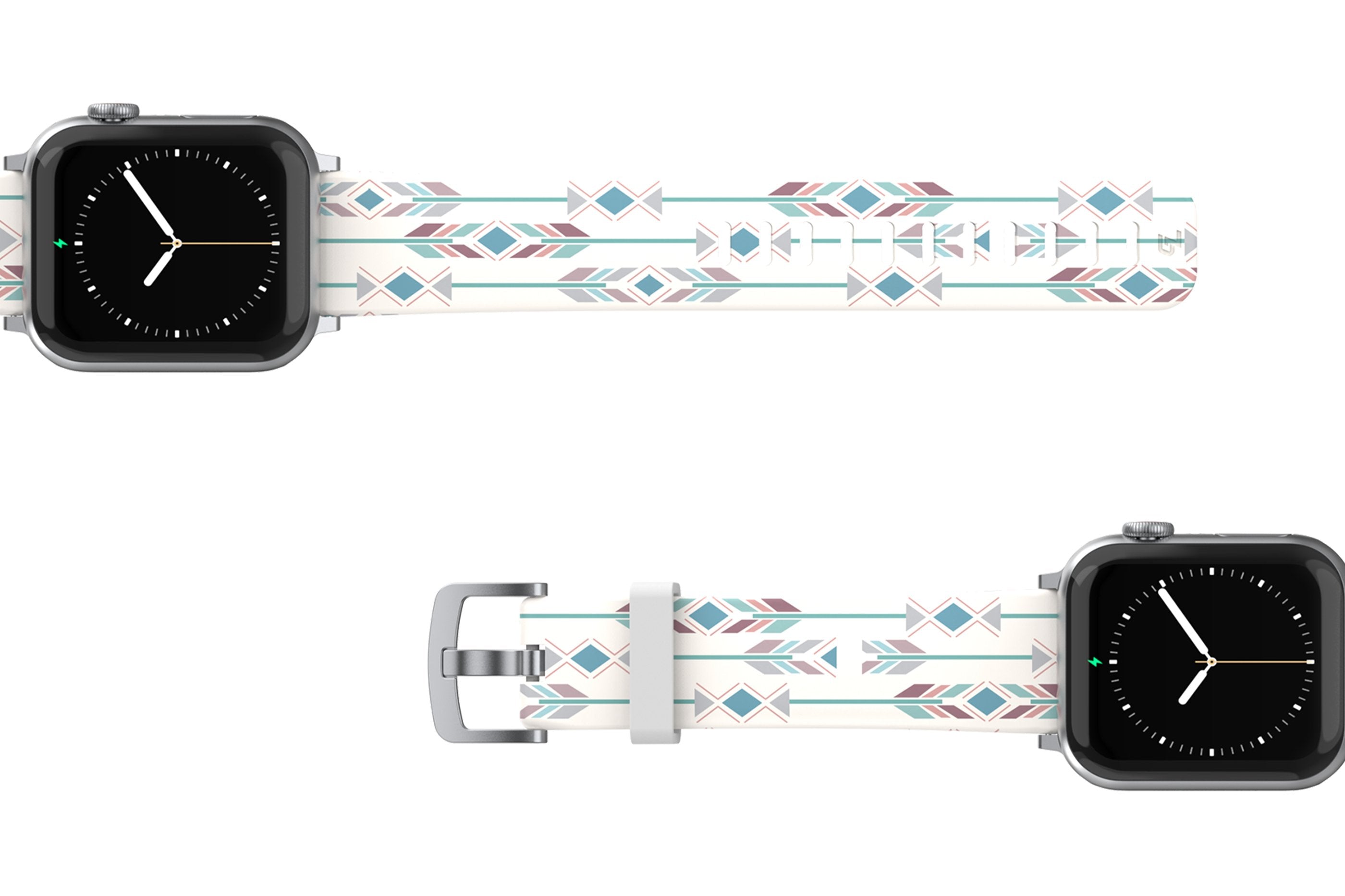 Wanderlust - Apple watch band with silver hardware viewed top down 