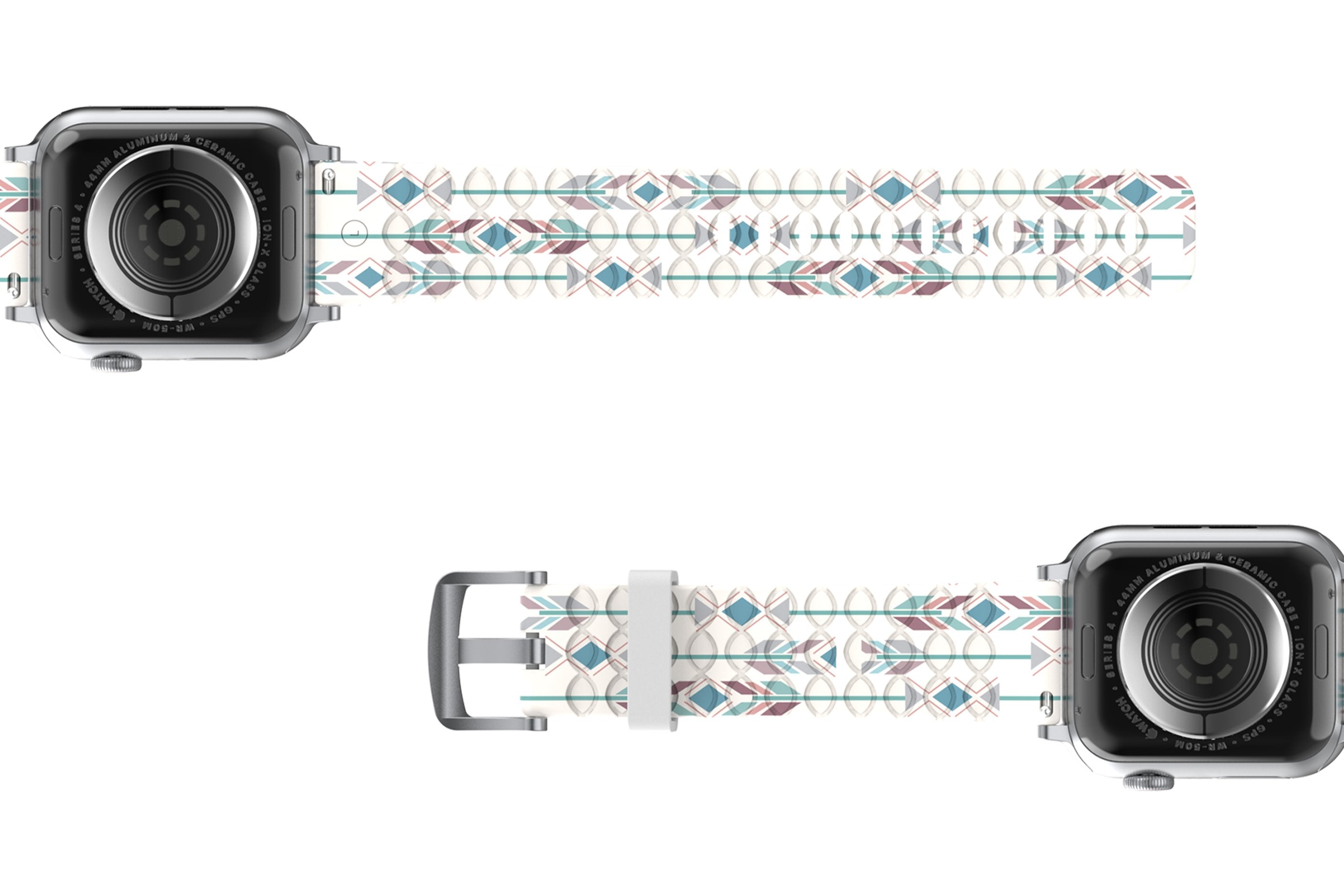 Wanderlust - Apple watch band with silver hardware viewed bottom up 